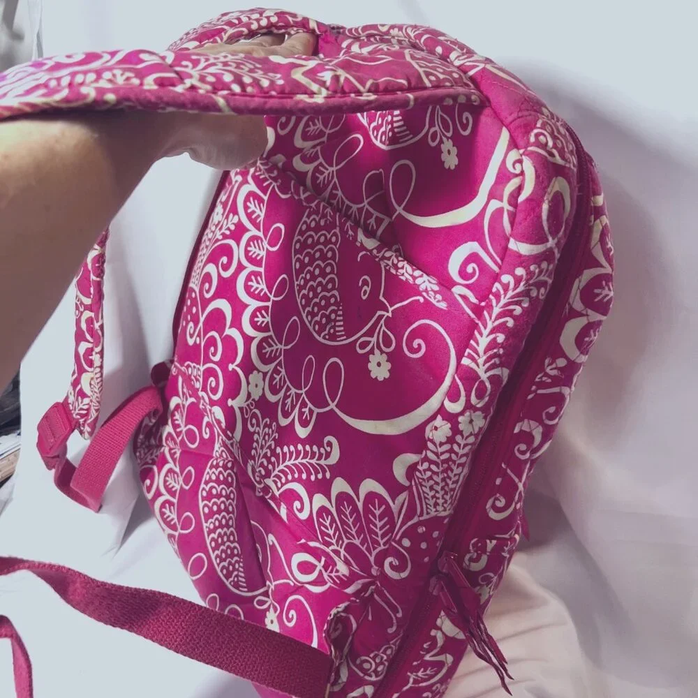 Vera Bradley Computer/Laptop Back Pack-Twirly Bird Hot Pink/White-Large-School
